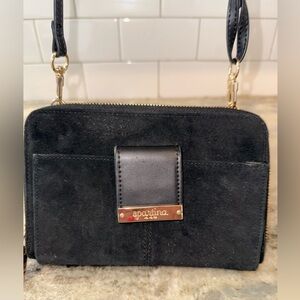 Spartina 449 Black Suede Crossbody with Gold Hardware